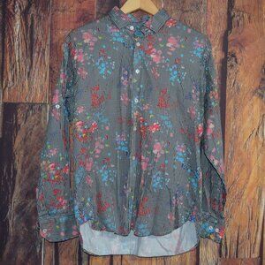 Luchiano Visconti Mens Shirt M Checkered Floral Splash Button Front Shirt